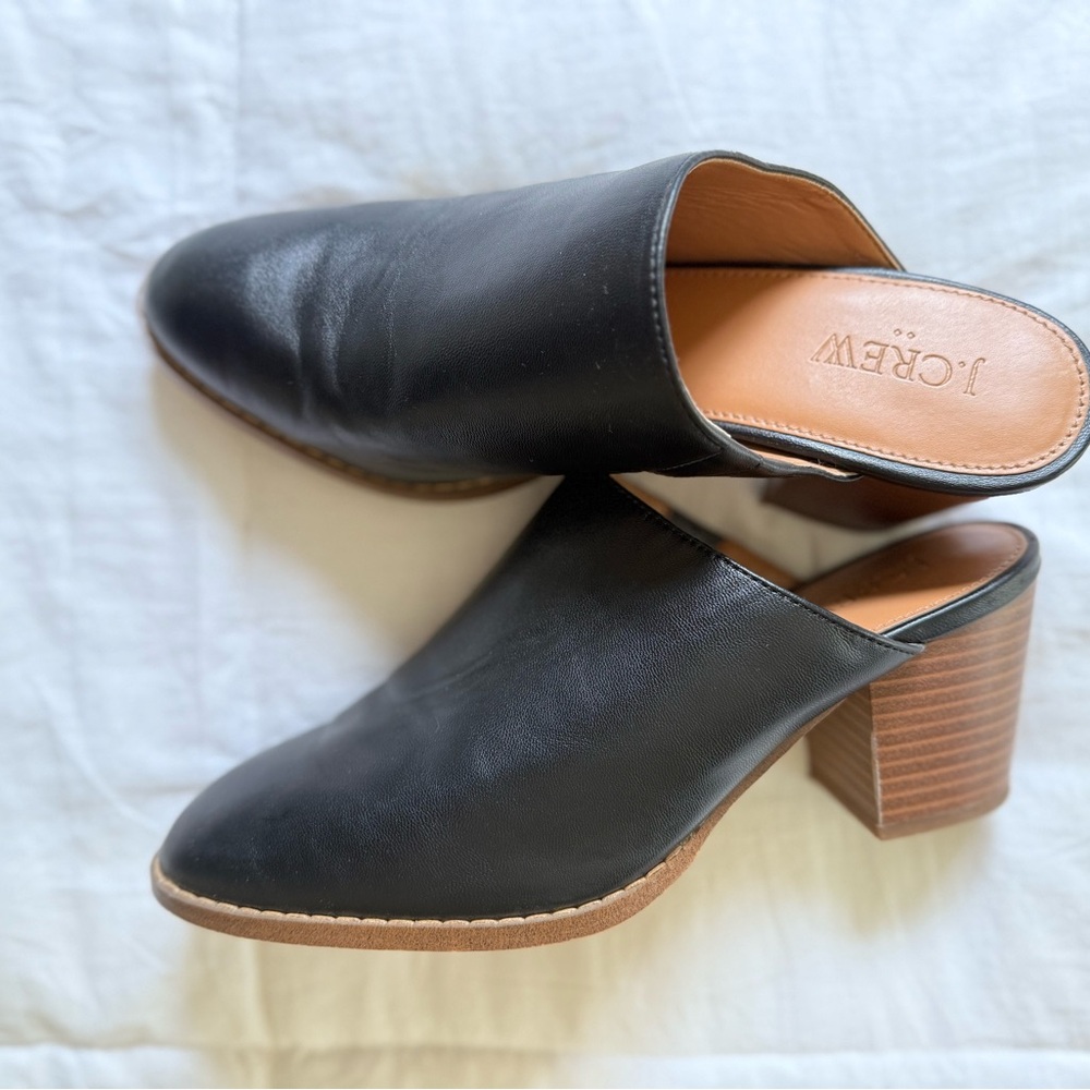 SOLD — J. Crew Black Leather Block Heel Mules